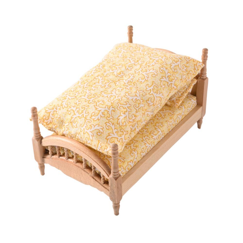 Bedroom Dollhouse Wood Bed 1:12 Simulation Single Bed Miniature Wood Bed  Pretend Play