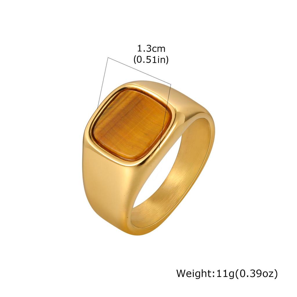Квадратное кольцо из нержавеющей стали с тигровым глазом и металлическим блеском - Модный аксессуар для указательного пальца RC-620