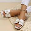 Модные женские тапочки, модные повседневные туфли на плоской подошве с жемчужным принтом, простые удобные пляжные сандалии на мягкой подошве, женские сандалии 2024 года