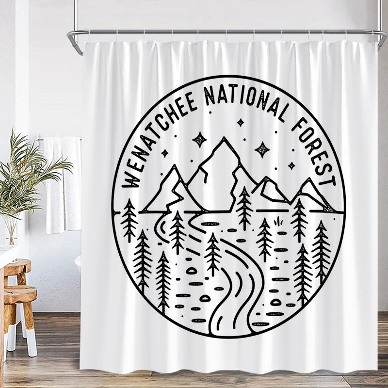 Винтажные Шторки для Душа в Кемпинге Абстрактный Горный Кемпер Лесной Пейзаж Полиэстер Декор для Домашней Ванной Комнаты с Крючками