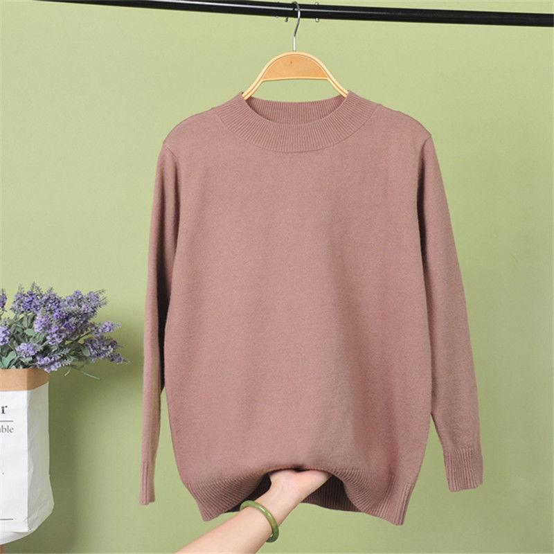 Women's Half High Collar Solid Printing Knitted Autumn and Winter Pullover Long Sleeve Embroidery Fashion Sweater