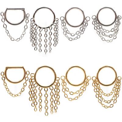1 шт., нержавеющая сталь, цепочка, кисточка, круглая, сегмент, кольцо для носовой перегородки, Daith Helix, ноздря, кликер, серьги-кольца, украшения для пирсинга