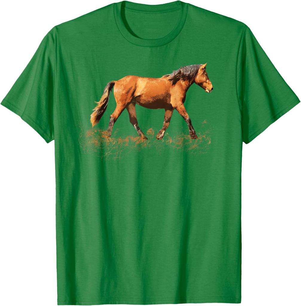 Earthy Brown Horse Silhouette Running Graphic T-Shirt Casual Cotton Short Sleeve Tee for Riders