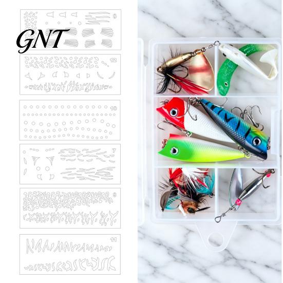 Reusable Fishing Lure Template 6Pcs/Set Bait Painting Template, Plastic Stencils, Washable Fish Translucent PVC Cutout Pattern Art Supplies Stencil