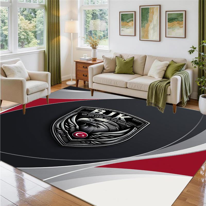 Beşiktaş FC Design Crystal Velvet Rug Soft Decorative Mat for Bedroom Entrance