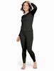 (Rapasa) Warm Innerwear, Cold Weather Clothing, Underwear, Women's Top and Bottom Set, Brushed Lining [1-1. BlackThin (top and Bottom Set), L]