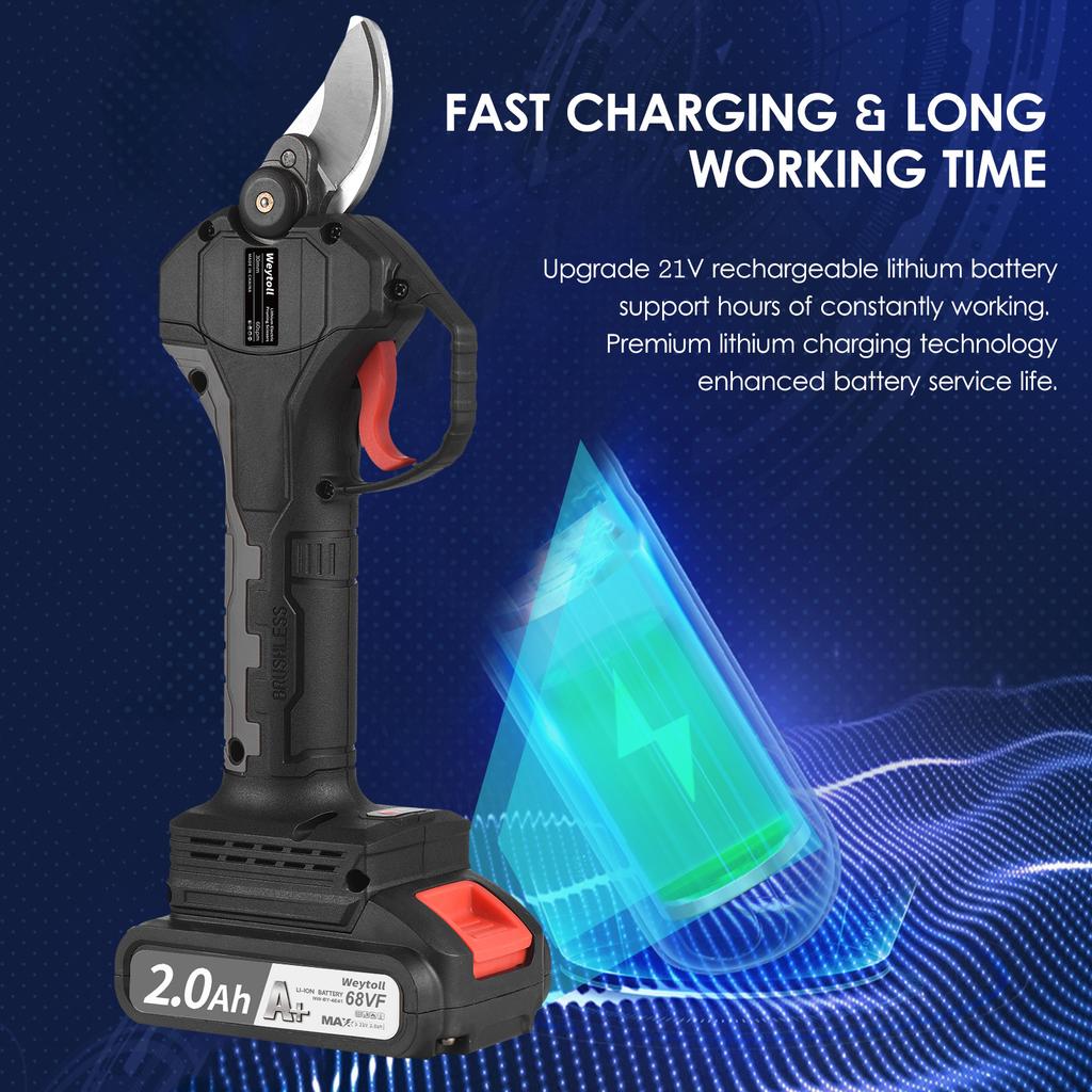 Weytoll   Nanwei 21V Brushless Cordless Electric Pruning Shears Rechargeable 10Ah Lithium Battery Powered Tree Branch Pruner Garden Clippers 30mm Cutt