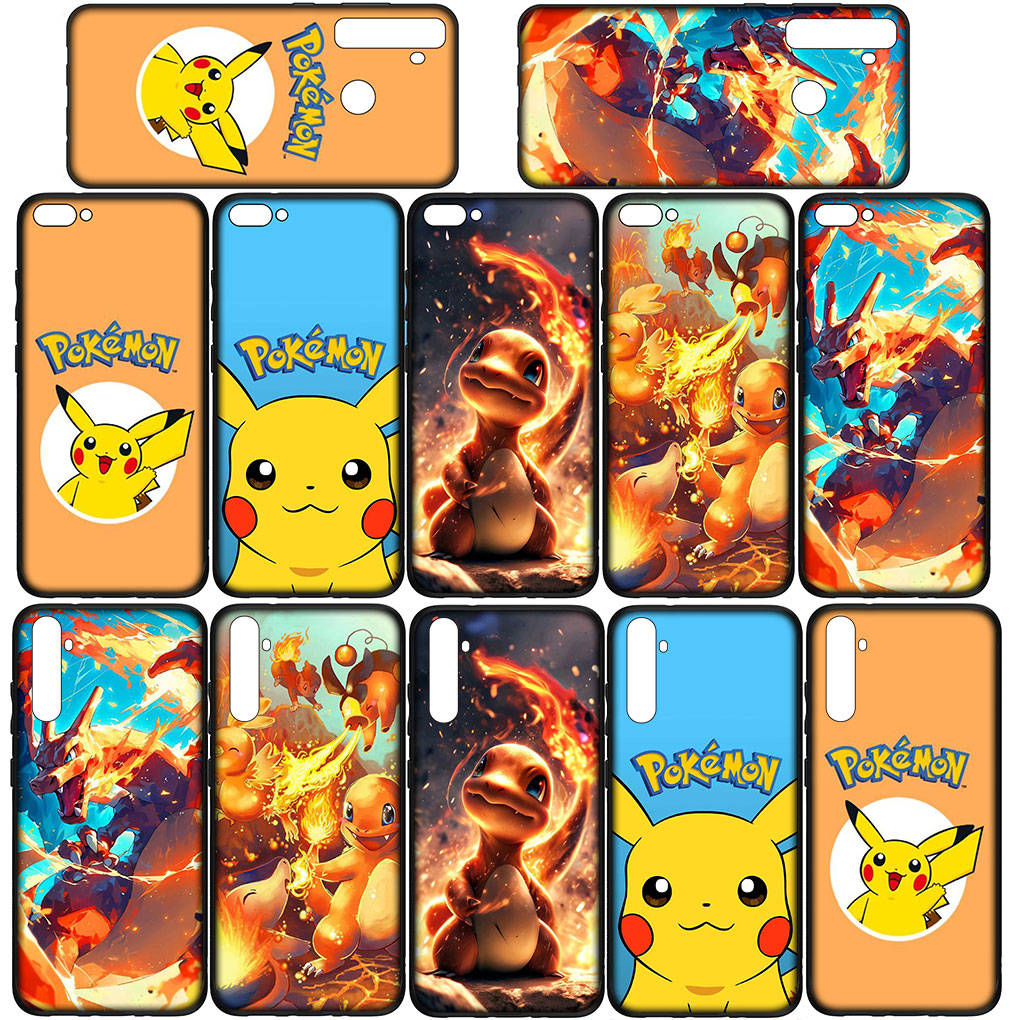 Чехол для телефона Samsung Galaxy S23 S24 iPhone 16 15 14 Xiaomi Redmi Note 13 12 11 Plus 10 Pro Max OPPO Huawei Anime Pikachu Pokemon GO Charmander Cover