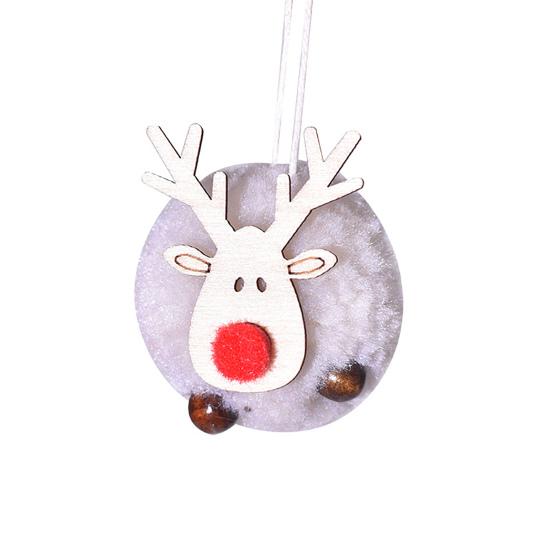 Pom Pom Reindeer Christmas Ornament Plush Elk Hanging Ornaments Wooden Deer Slices Xmas Tree Pendants for Home Party Holiday Decor