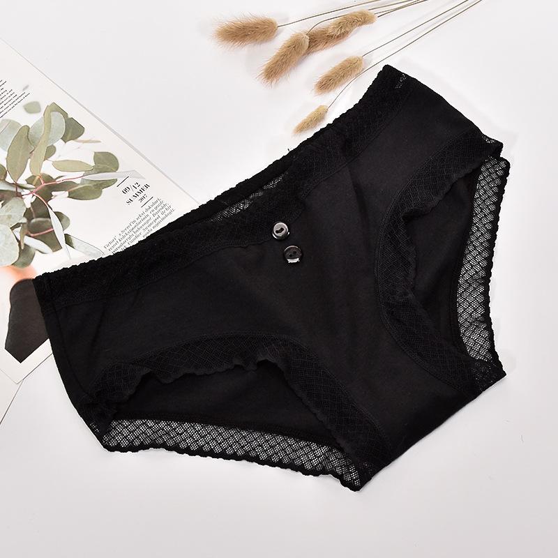 Хлопковое кружевное нижнее белье на пуговицах для женщин, дышащие удобные треугольные брюки с большой средней талией
