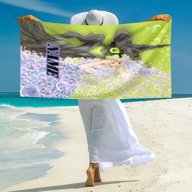 Personalized Fantasy Princess Crown Beach Towel Microfiber Beach Towel Thin Absorbent for Beach Swimming Yoga Bath Sports. 0910263