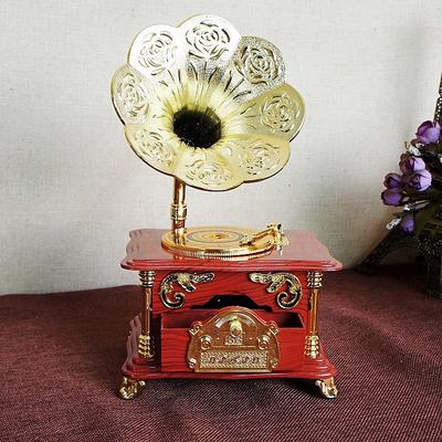 Классическая Винтажная Ретро Резная Музыкальная Шкатулка-Фонограф Детский Подарок Ручной Работы Модель Ремесла Для Дома Кофе B