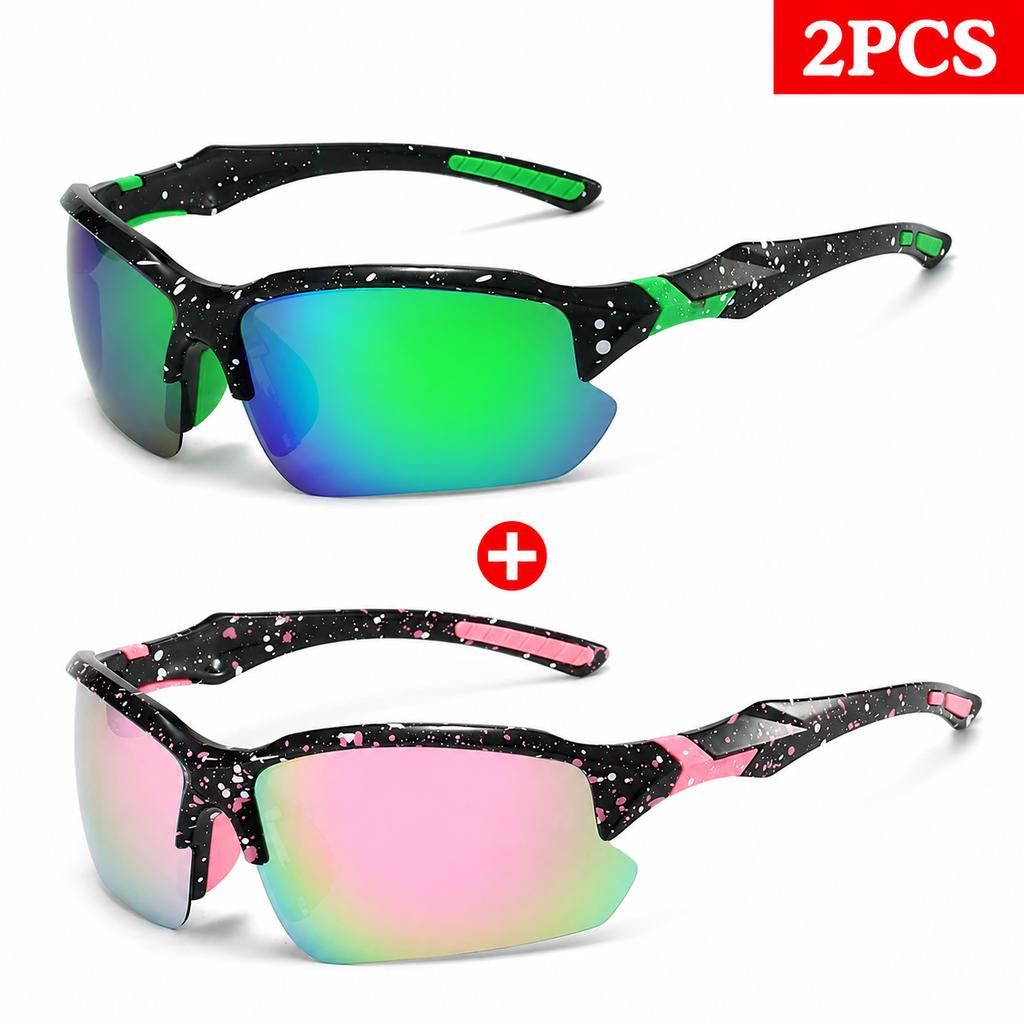 2Pcs/Set UV400 Polarized Sunglasses New Fashion Sports Eyewear Outdoor Men Women Cycling Fishing Hiking Running Glasses 88272