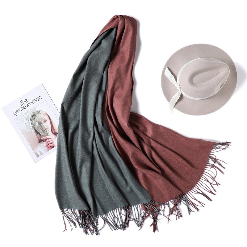 2024 European And American New Solid Color Versatile Autumn/Winter Double Color Imitation Cashmere Scarf Women'S Warm Big Shawl Neck
