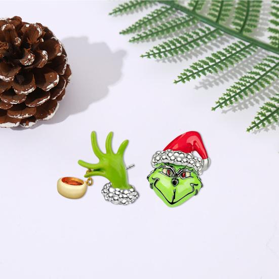 1 Pair Women Earrings Festive Fun Green Cartoon Ear Stud Unique Stylish Christmas Jewelry for Holiday Decoration