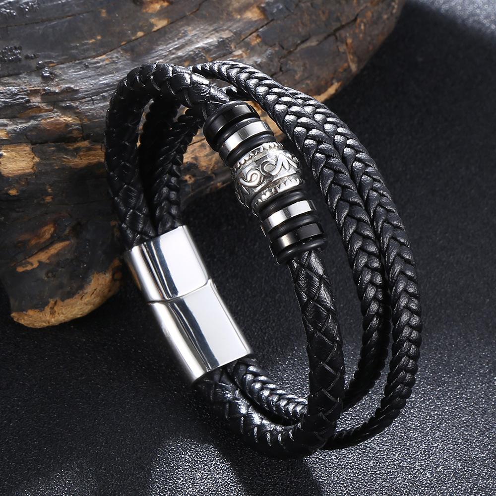 Многослойный плетеный браслет из стальной пряжки из кожи, плетеный браслет для мужчин и мальчиков, винтажные ювелирные изделия, подарки