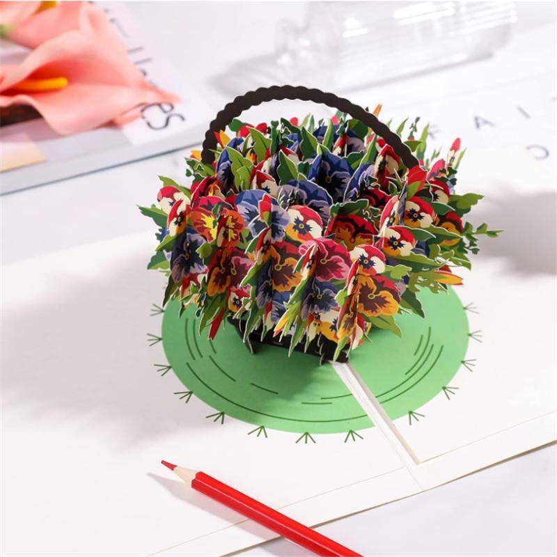 Цветочная открытка, красочная цветочная корзина с конвертом, всплывающая поздравительная открытка для матери, свадьба, день святого Валентина, годовщина, день рождения, Рождество