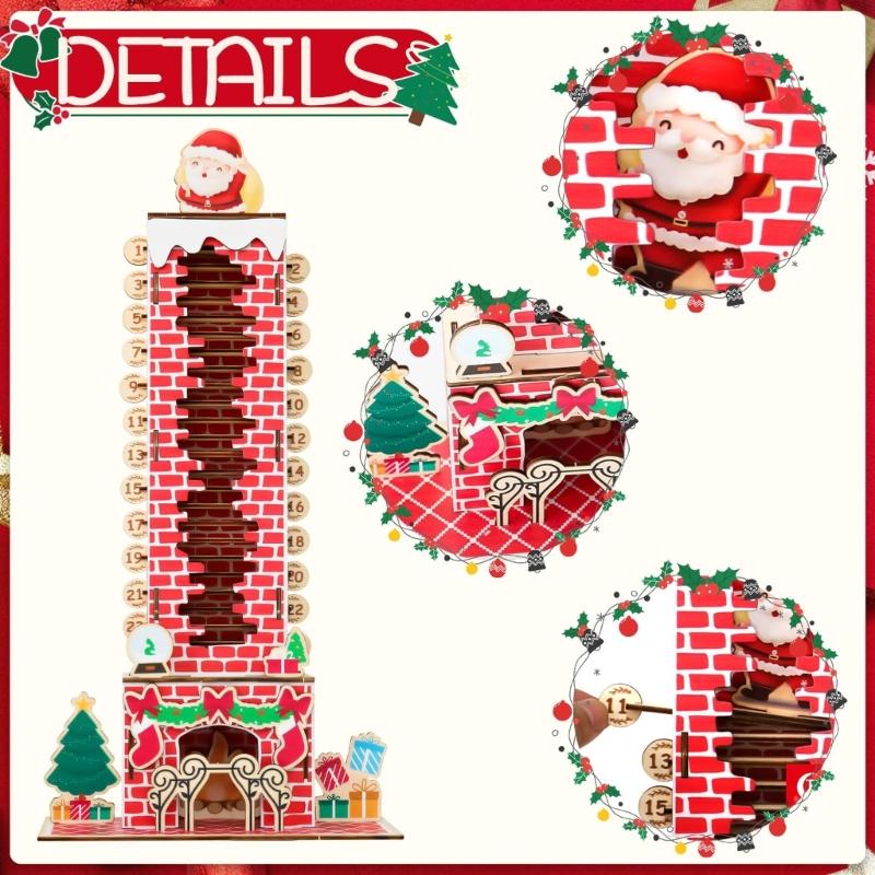 Christmas Countdown Calendar With Santa Descending Chimney Design Wooden Hanging Ornament For Family Festival Decorations