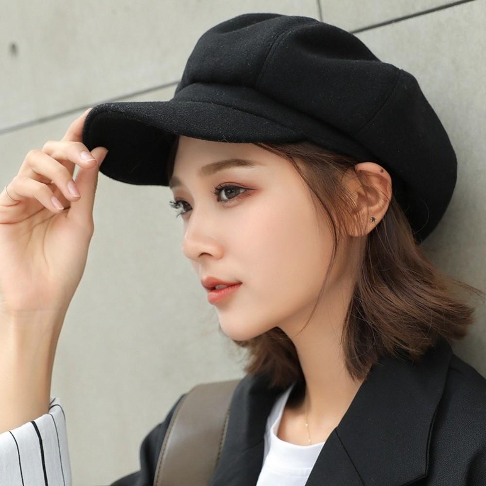 Solid Color Woolen Octagonal Hat Ear Protection Painter Caps Vintage Artist Hat Autumn