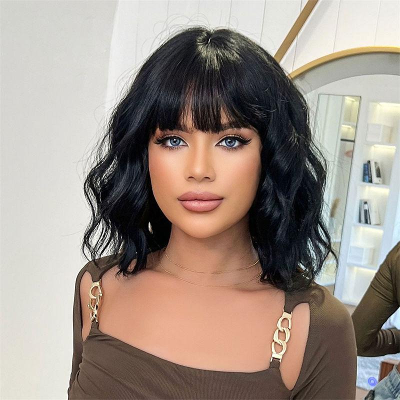 Breathable Light Curly Hair Summer Light Wave Head Bangs Short Wig Hair Cover Chemical Fiber Brown Natural