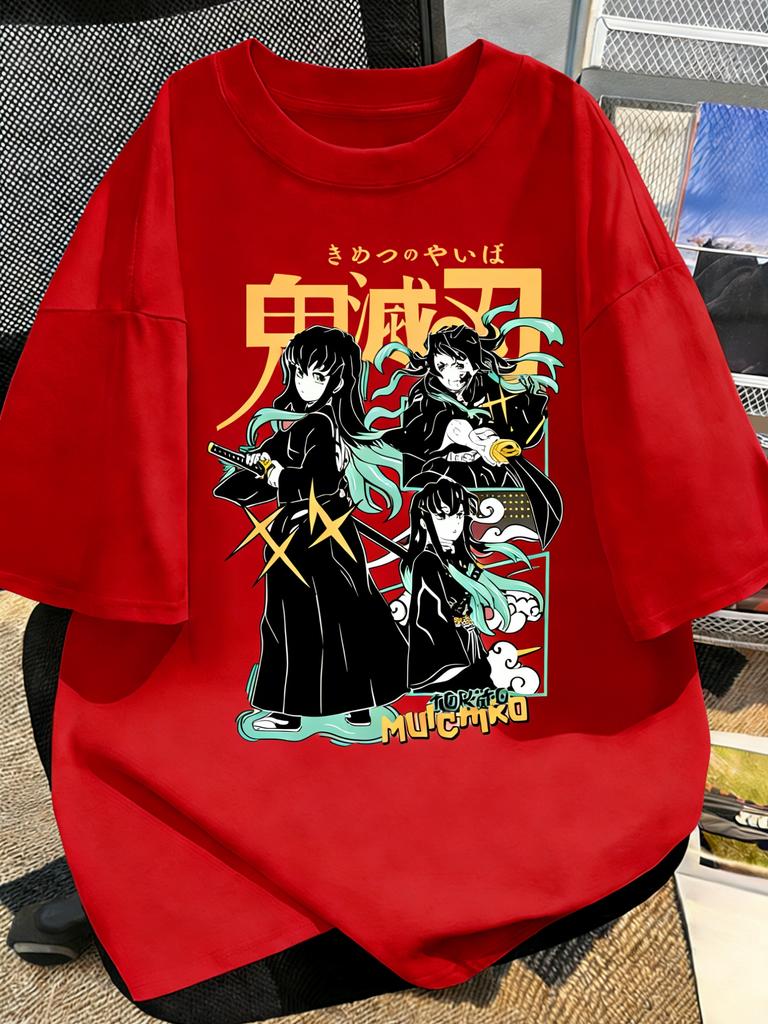 Summer Plus Size Demon Slayer Anime Printed Unisex Women Tshirt Casual Parent Child Top Fashion Harajuku Style Street Wear Y2K