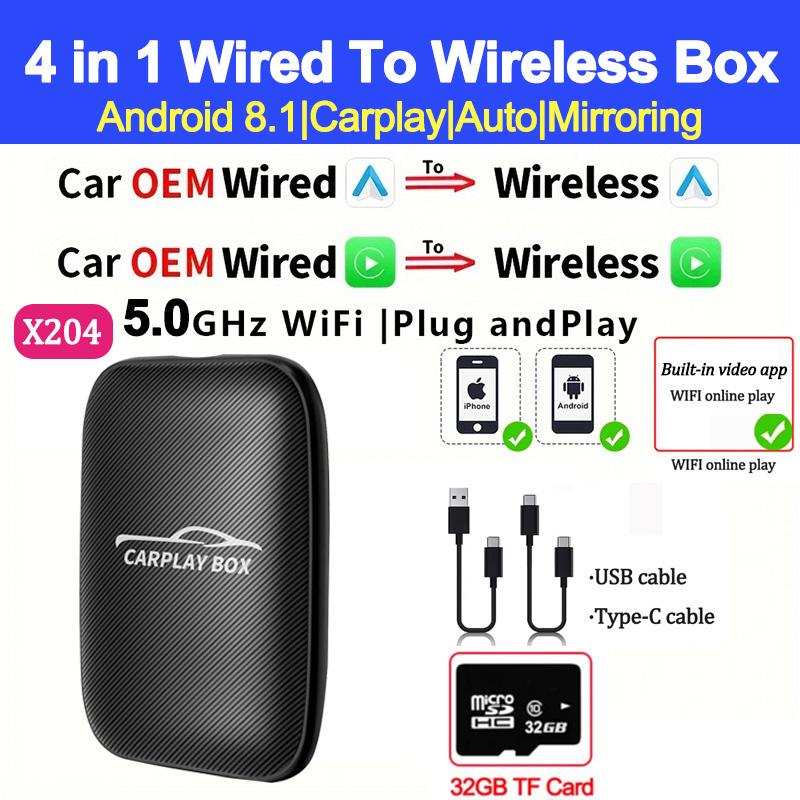 4 в 1 Carplay Ai Box Android Auto Беспроводной адаптер Carplay Car Multimedia Player Поддержка YouTube Netflix Car Streaming