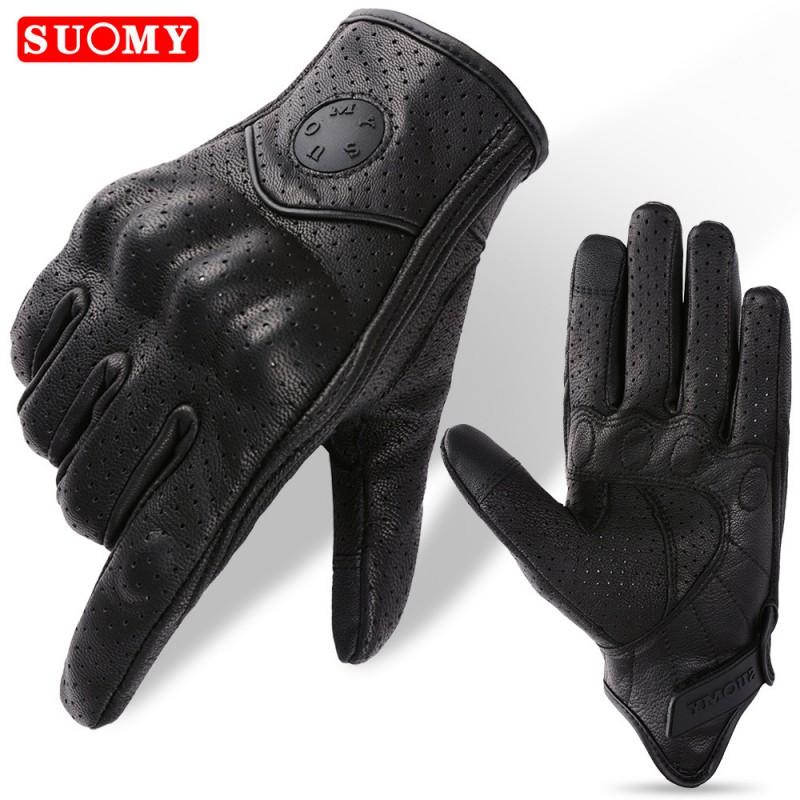 SUOMY Genuine Leather Motorcycle Riding Gloves With Touchscreen Fingers Breathable Perforated Design Men Women