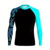 Мужская футболка с длинным рукавом для защиты от солнца (rash guard) Черная с бирюзовым принтом Защита от УФ Быстросохнущая Для активного отдыха на природе Плавание