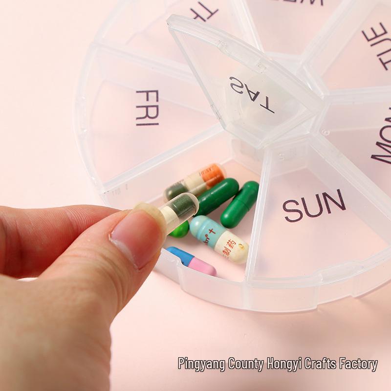 Round 7-Compartment Large-Capacity Travel Pill Box for 7 Days