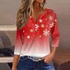 Women's T Shirt Christmas Print Button 3/4 Sleeve Daily Weekend Fashion Basic V- Neck Regular Top