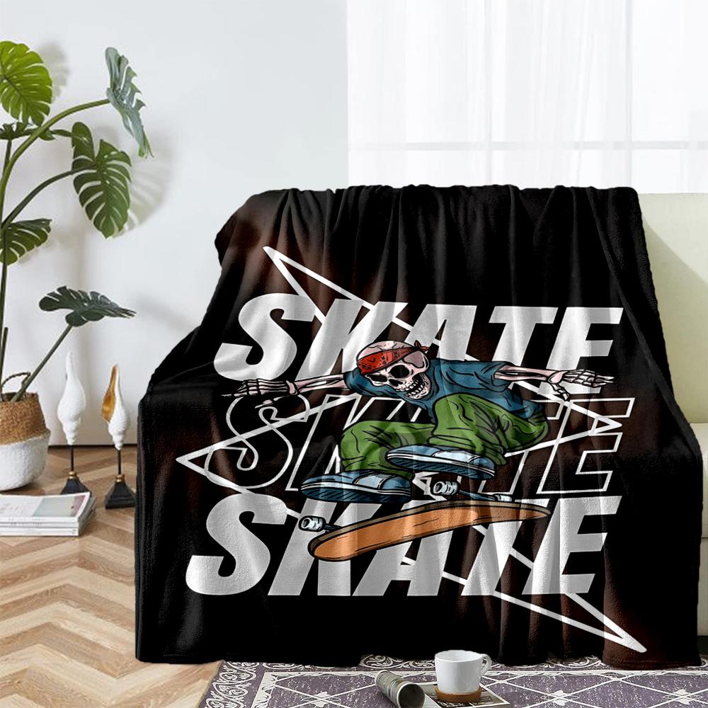 skateboard Theme Printed Blanket - Perfect for Couch, Bed, Travel & Outdoor Use | Machine Washable, Cozy & Durable.