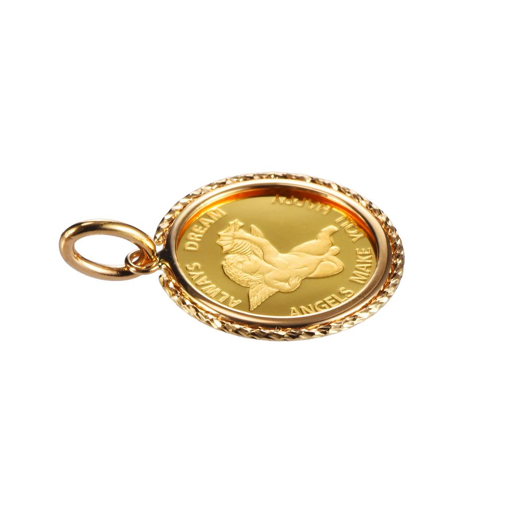 Кулон из чистого золота K24 в форме ангела с гравировкой, унисекс [Speranza] 1/25 унции