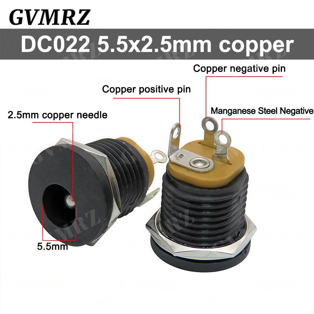 10PCS/lot DC022 DC-022 5.5x2.1mm DC Power Socket 5.5*2.5mm DC Connector 5.5*2.1 Round Hole Interface Panel Socket 3.5x1.3mm