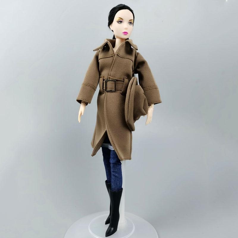 Модный костюм, зимняя куртка с поясом, пальто для куклы Барби, одежда с длинным рукавом и шапкой, костюм, одежда, сделай сам, игрушка для детей