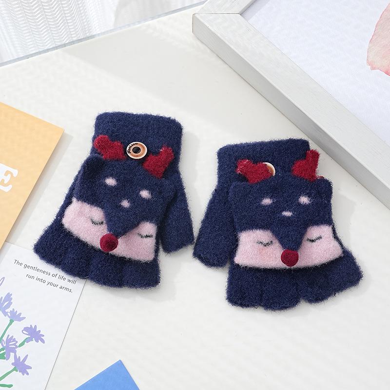 Милые детские перчатки-перевертыши с мультяшным принтом и бархатной подкладкой для тепла и защиты от холода — идеально подходят для письма осенью и зимой