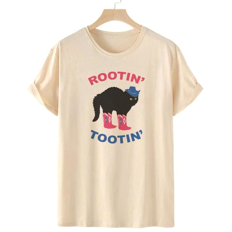 Rootin Tootin Black Cat Letter Printed Summer Women Round Neck Short Sleeve Tshirt Casual Women Summer Fashion Clothing