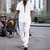 2024 Summer Men's Casual Beachwear Set: Loose Short Sleeve Shirt & Long Pants