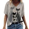 Summer V-neck 3D Cat Print Top Fashionable Casual Short Sleeved Women's T-shirts