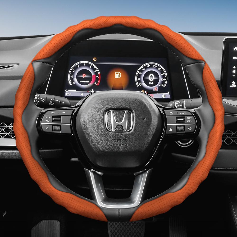 ZAG1 Steering Wheel Cover Suitable for Honda, Wave-Shaped Sporty Design, Breathable Leather, Segmented Design, Non-Slip, Sweat-Absorbent Protective C