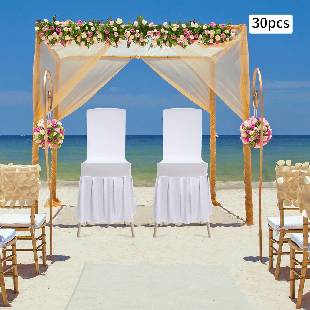 30 Pieces Chair Slipcovers with Skirt Wedding Stretch Chair Cover Stretch Chair Slipcovers with Skirt For Weddings, Banquets