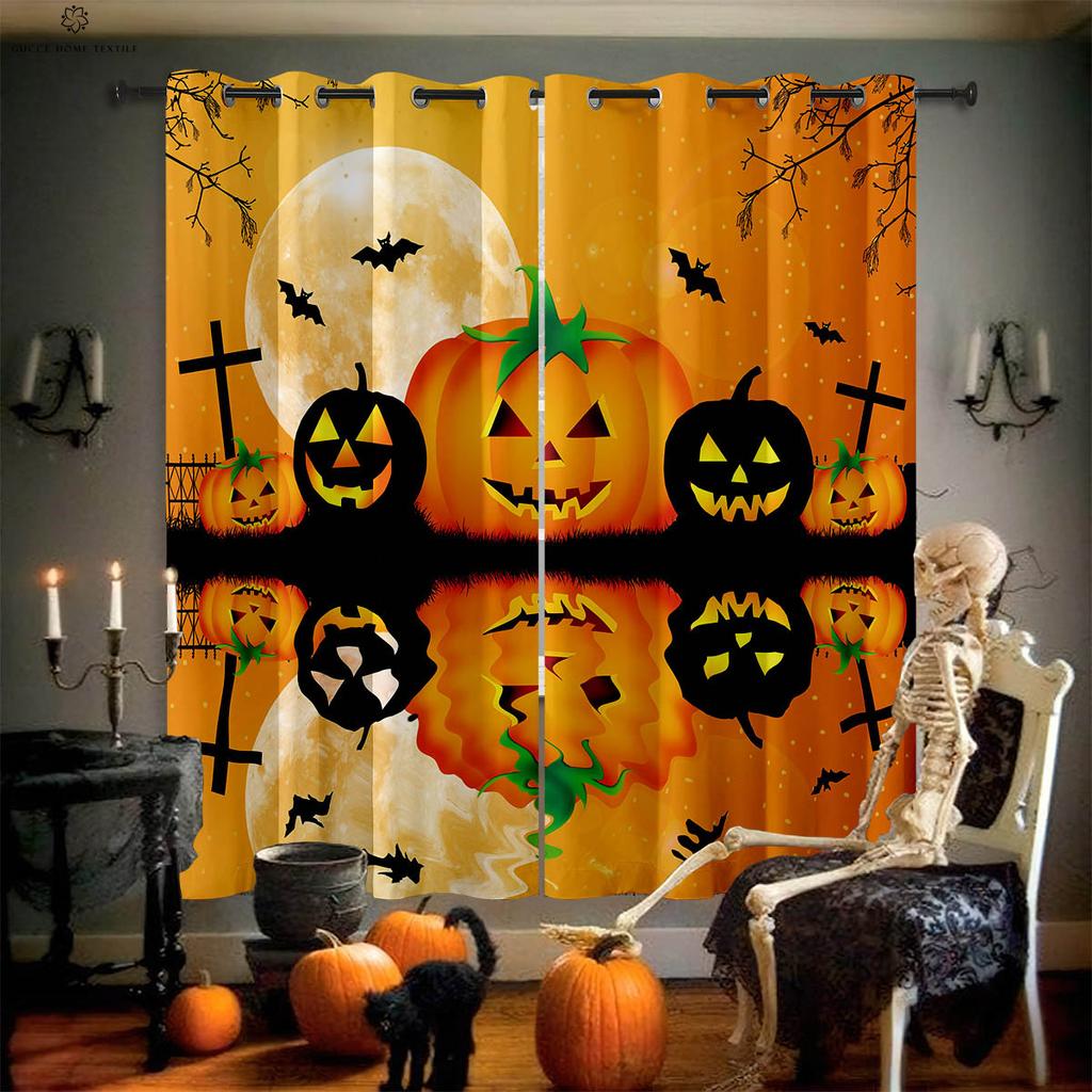 Карточные Хэллоуинские Занавески для Окон, Ужасный Узор с Тыквой и Призраком, Спальня, Ресторан, Вечеринка, 2 шт.