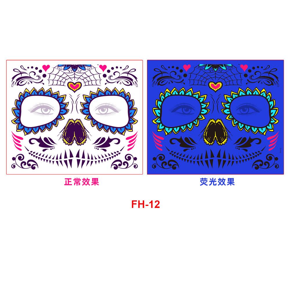 Fluorescent Halloween Face Stickers Tattoo Stickers Party Party Party Day of the Dead Masquerade Face Temporary Stickers