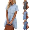 Fashion Womens Summer Sexy Button Cuff Short Sleeve High Waist Denim Dress