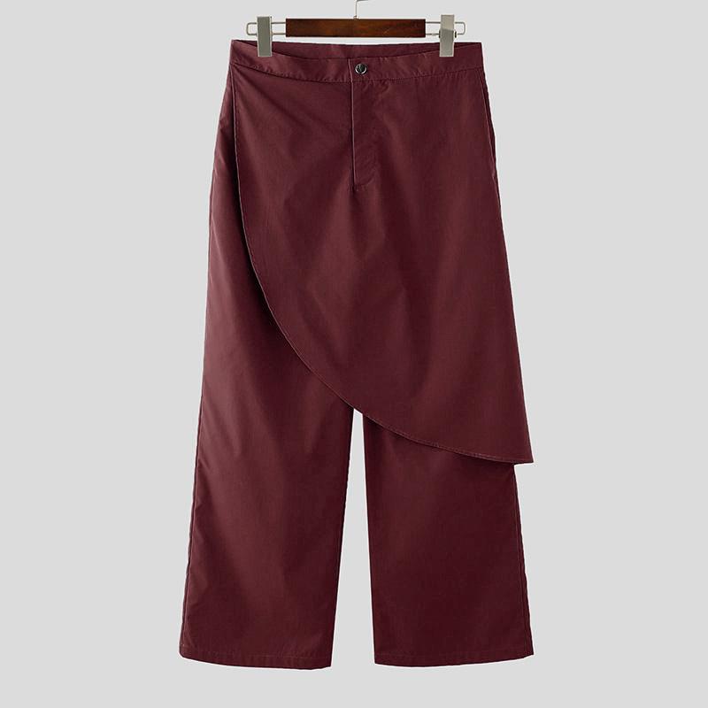 INCERUN Мужские длинные брюки на молнии, многослойные, в стиле пэчворк, повседневные прямые брюки