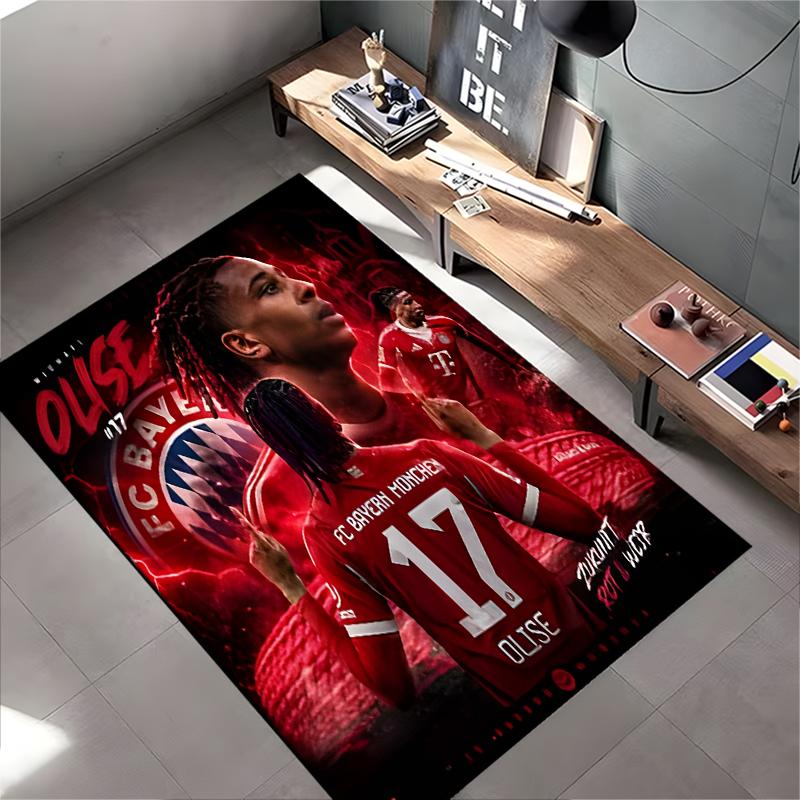 Sports Area Rug, Michael Olise Bayern 17 Red Dark Lightning Poster, Fan Cave Decor, Non-Slip Mat