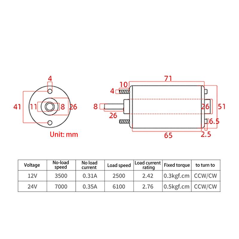 30W 12V-3500Rpm / 24V-7000Rpm 3420 Dc High Speed Motor Speed Adjustable Cw Ccw Threaded Shaft Motor Miniature Dc Small Motor