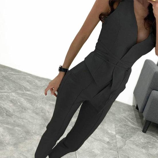 2 шт./компл., женский жилет, брюки, комплект с завязкой на талии, OL стиль, без рукавов, облегающий офисный женский летний наряд, женская одежда