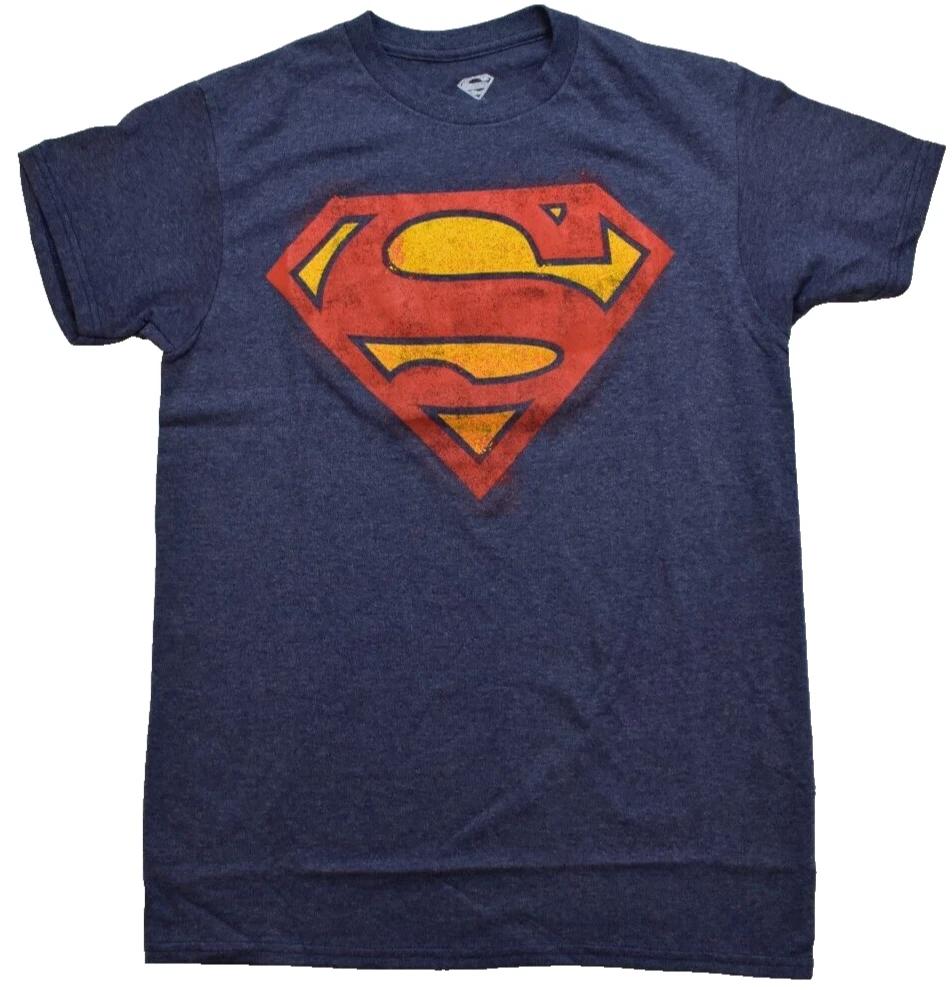 Superman Mens Superman Vintage Logo Heathered Navy Blue Shirt New S