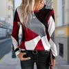 Women Autumn Tops Loose Red Line Print Causal Long Sleeve T-shirt Top Blouse