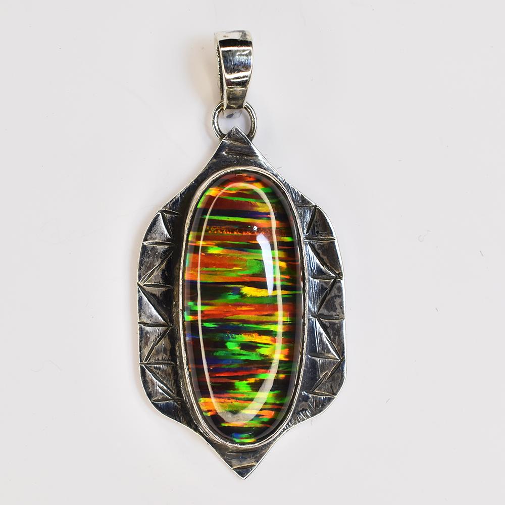 A+ 40 Ct Natural Oval 925 Sterling Silver Beautiful Opal Gems Pendant